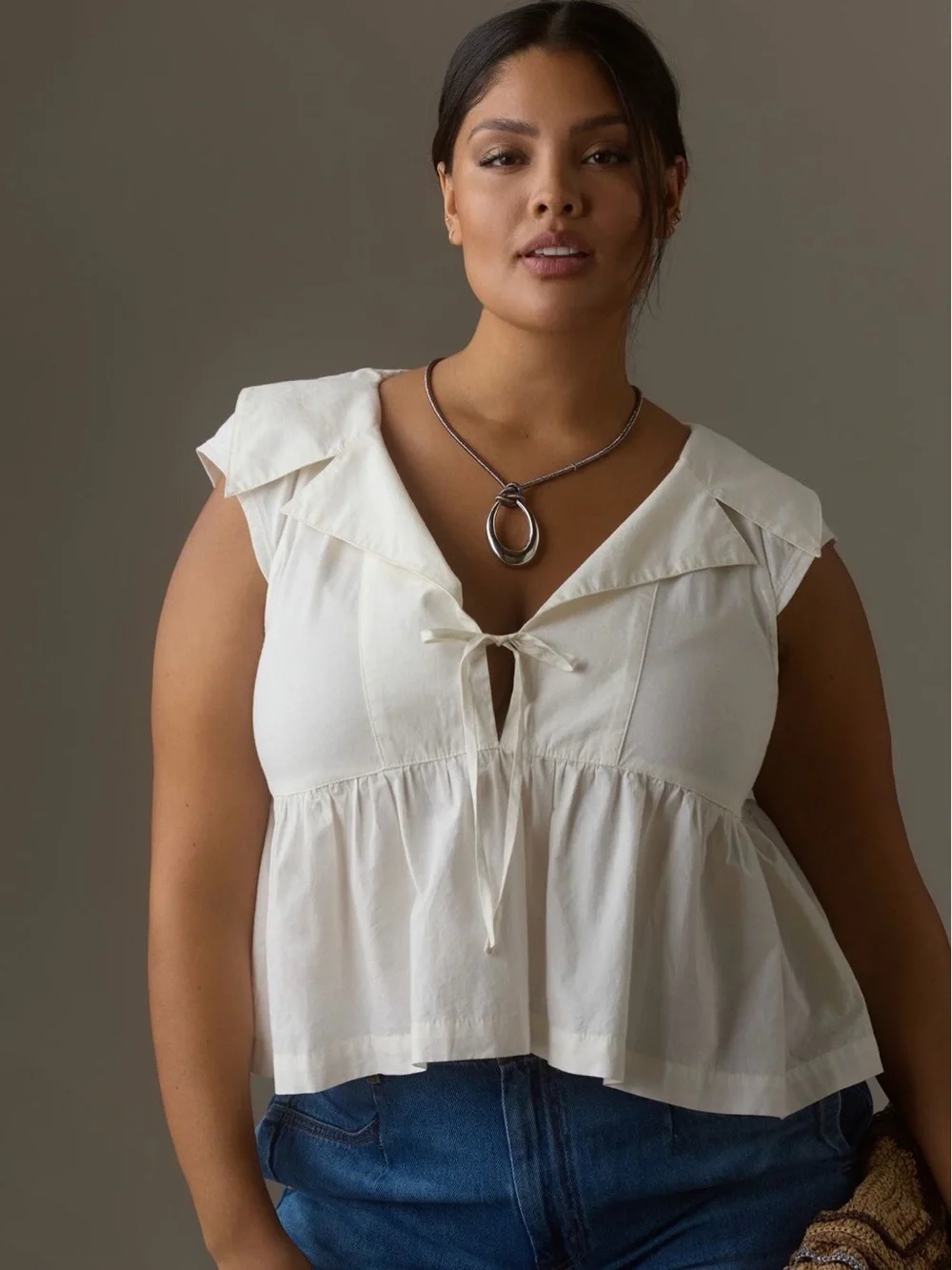 Anthropologie Maeve Blue Lemon Print Sleeveless Babydoll Ruffle Tie Blouse - Picture 4 of 6